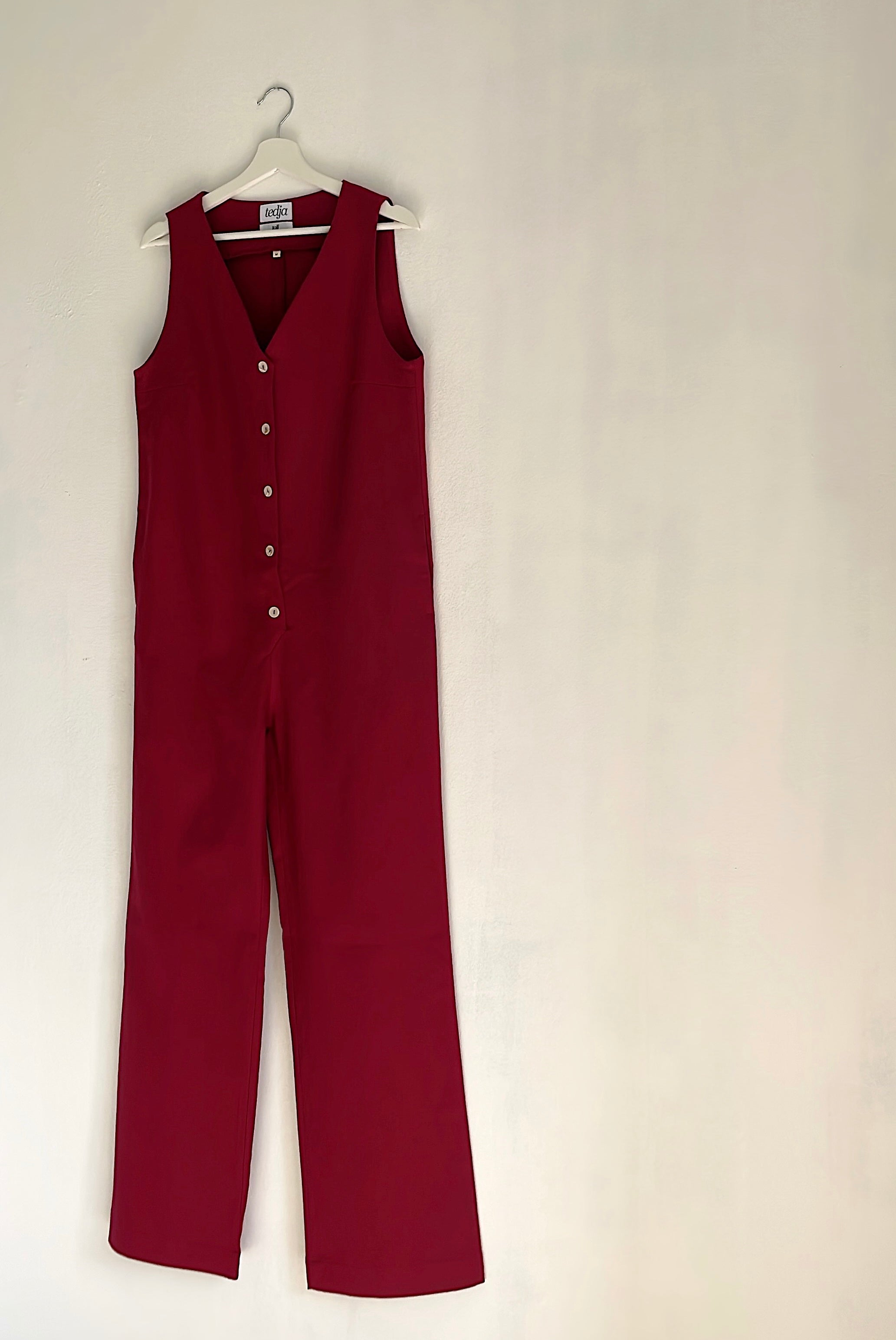 Linen Blend Jumpsuit - Burgundy