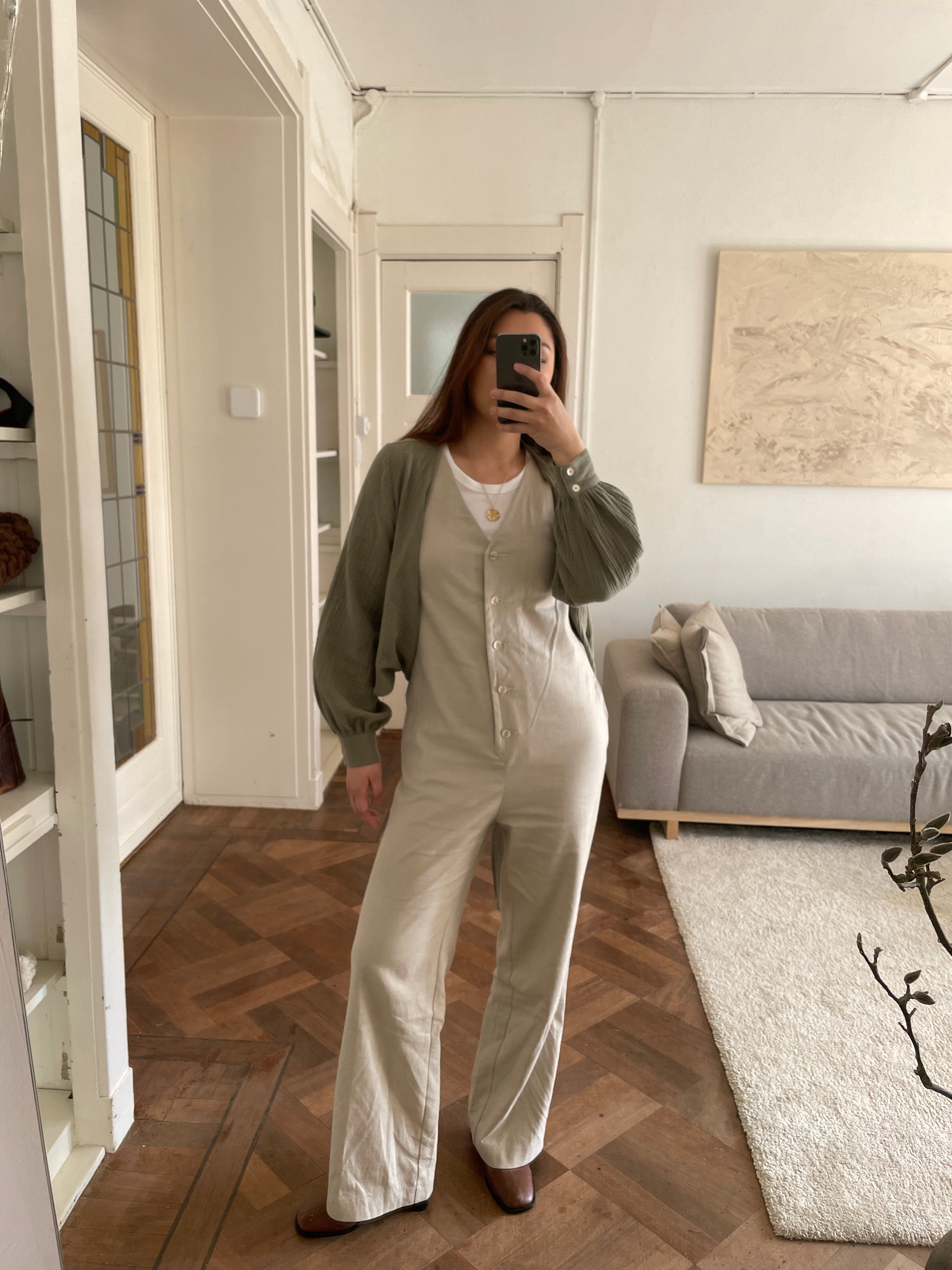 Linen Blend Jumpsuit - Oatmeal