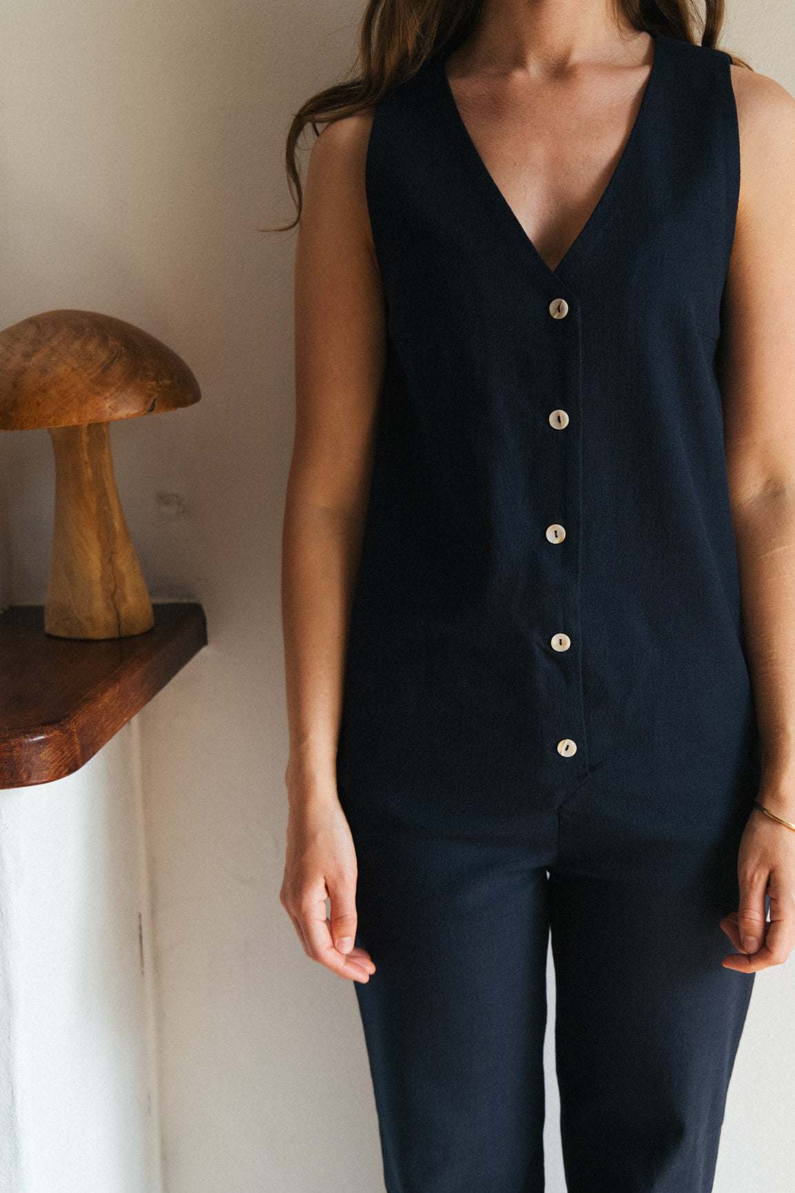 Linen Blend Jumpsuit - Navy