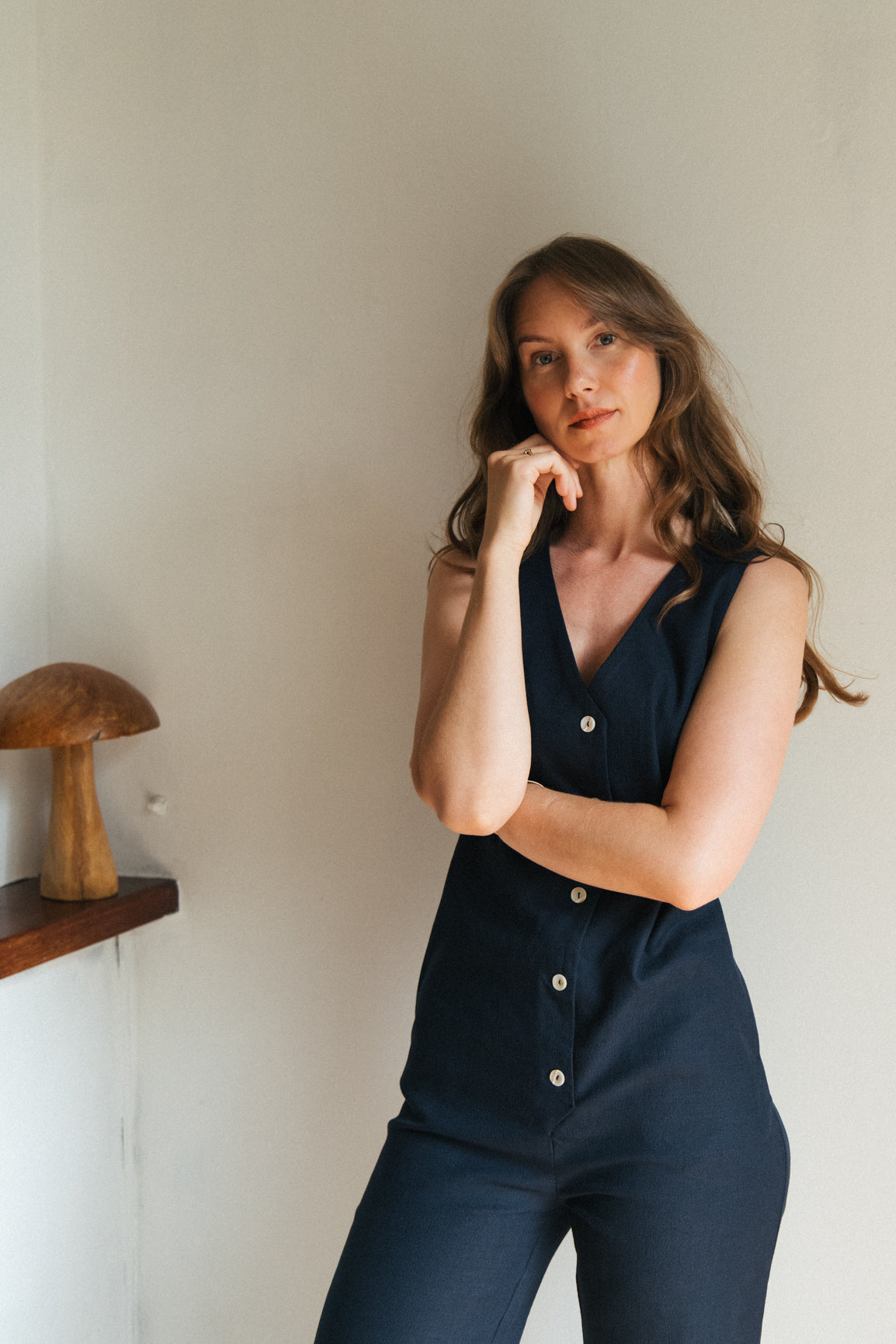 Linen Blend Jumpsuit - Navy