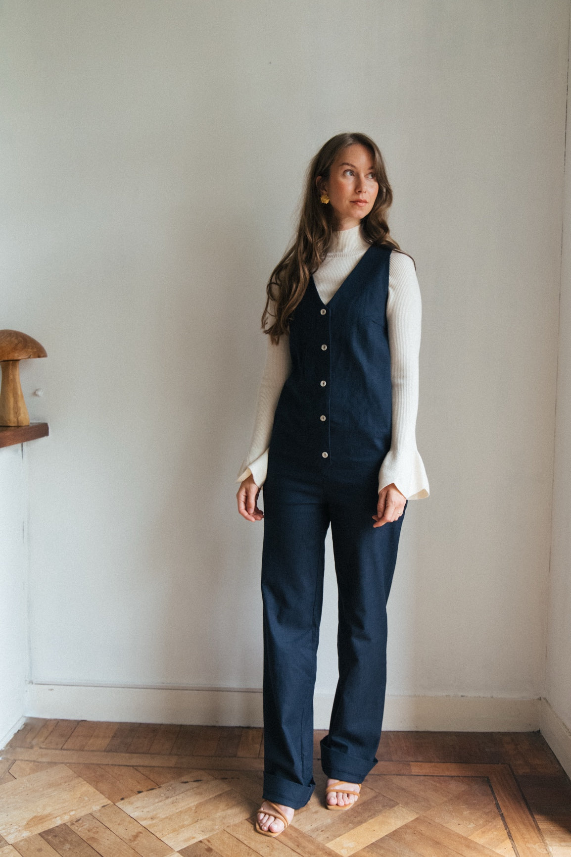Linen Blend Jumpsuit - Navy