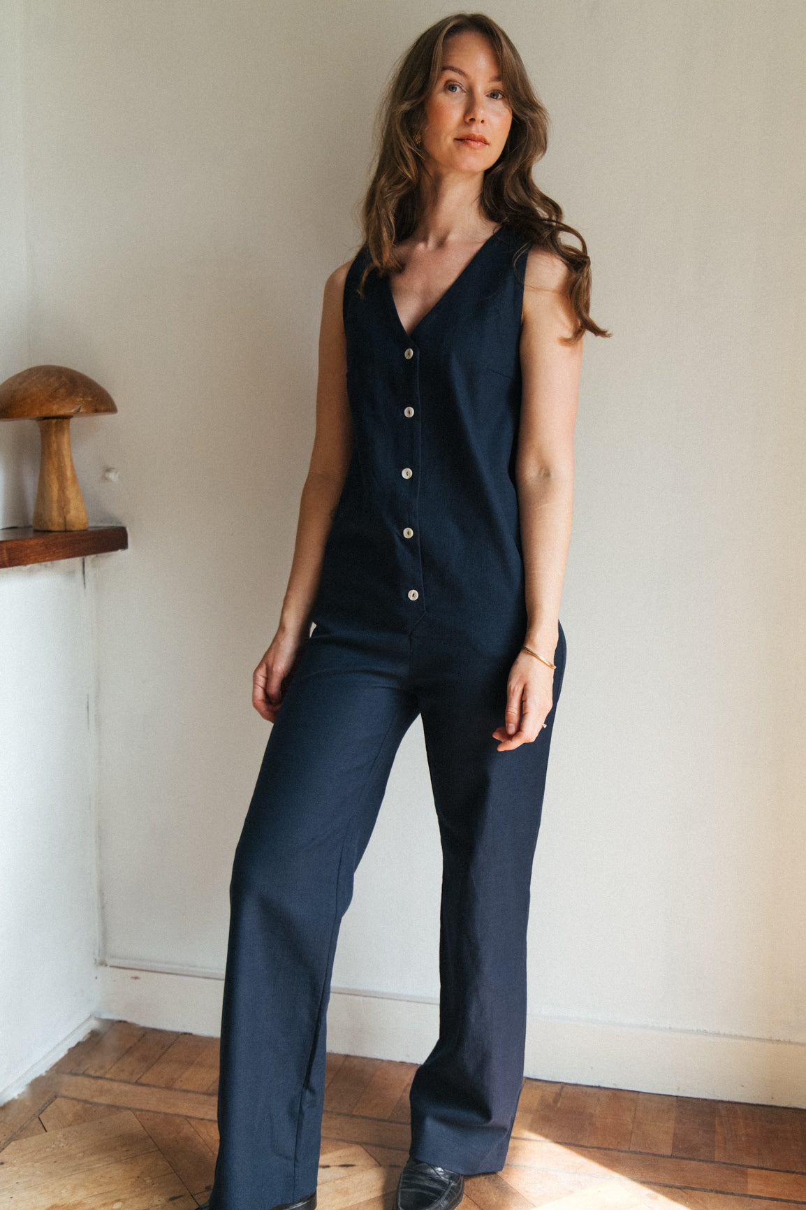 Linen Blend Jumpsuit - Navy