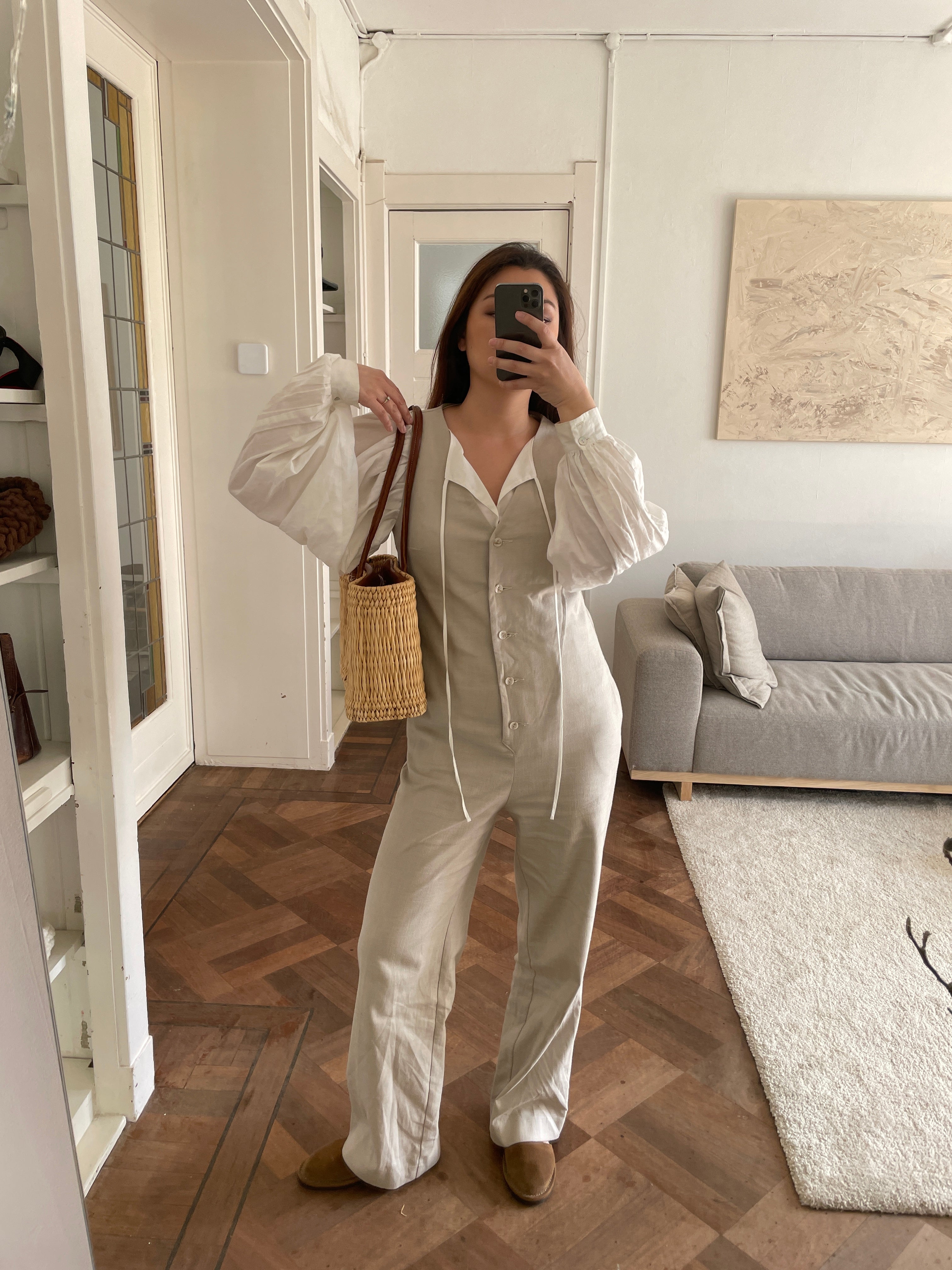Linen Blend Jumpsuit - Oatmeal