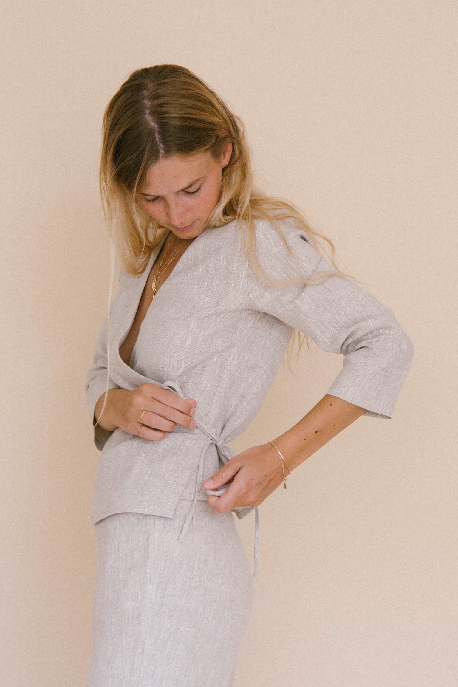 Structured Linen Wrap Top