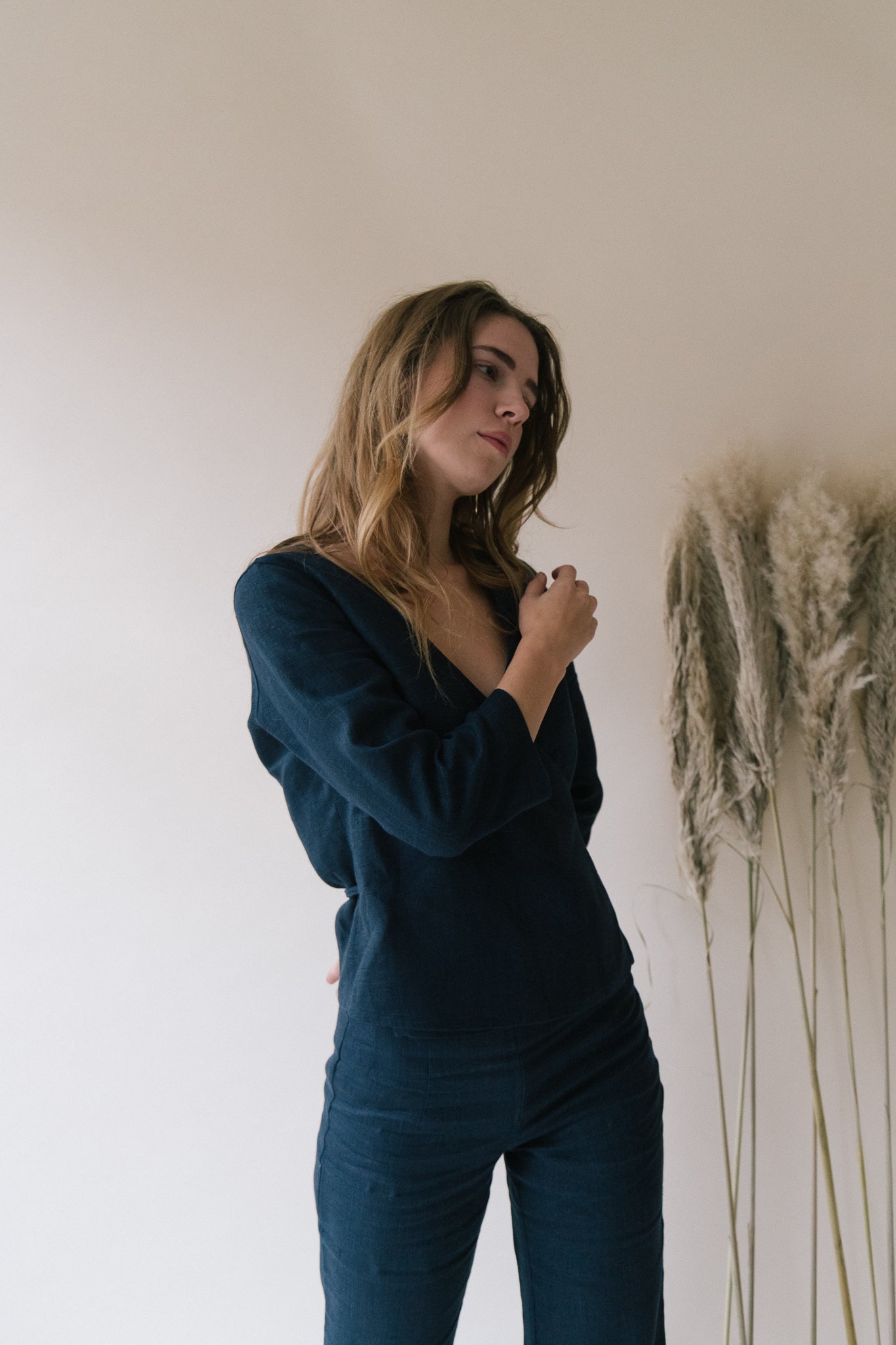 Structured Linen Wrap Top