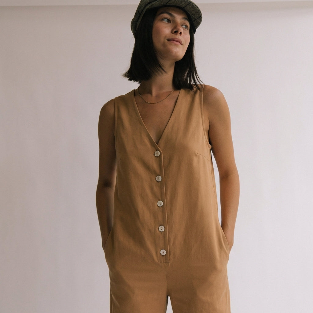 Linen Blend Jumpsuit - Mustard