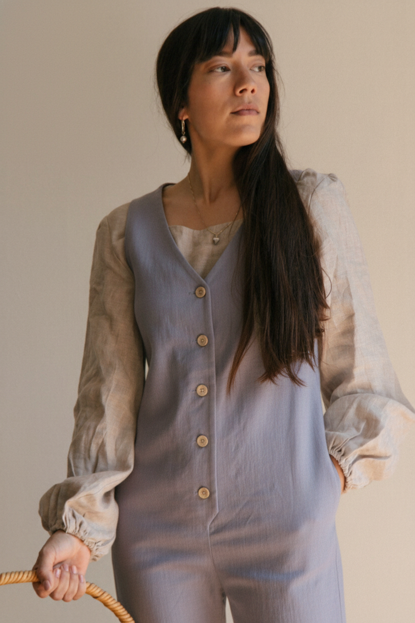 Linen Blend Jumpsuit - Lilac