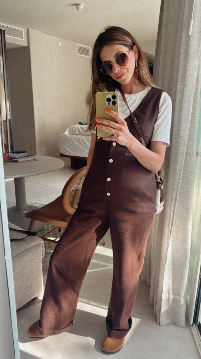 Linen Blend Jumpsuit - Dark Brown