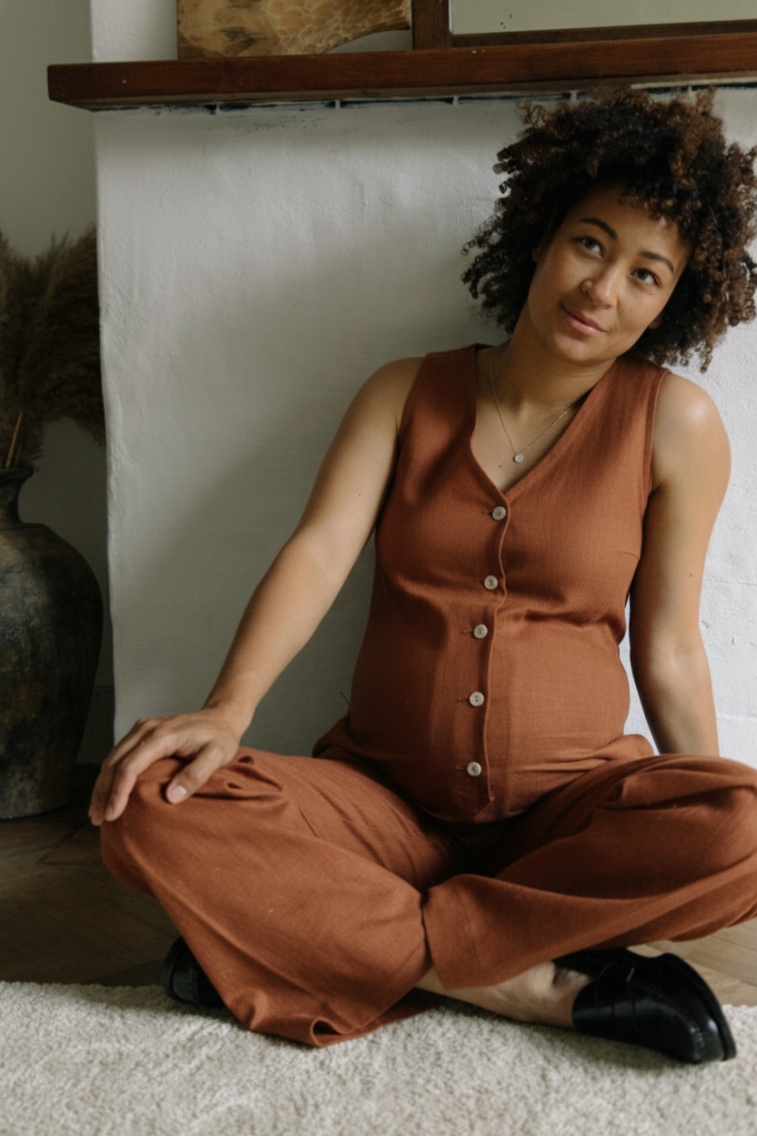 Linen Blend Jumpsuit - Burnt Orange