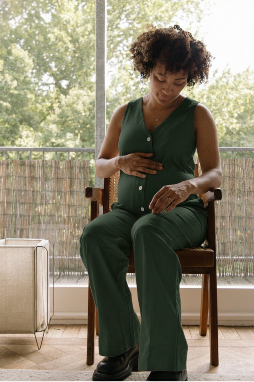 Linen Blend Jumpsuit - Emerald Green