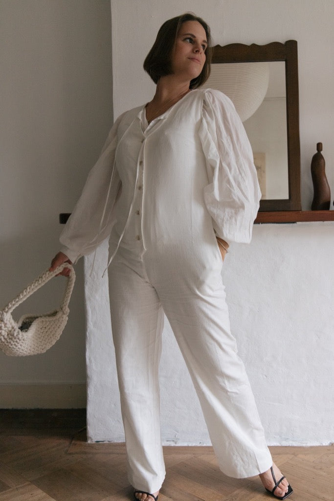 Linen Blend Jumpsuit - Off White