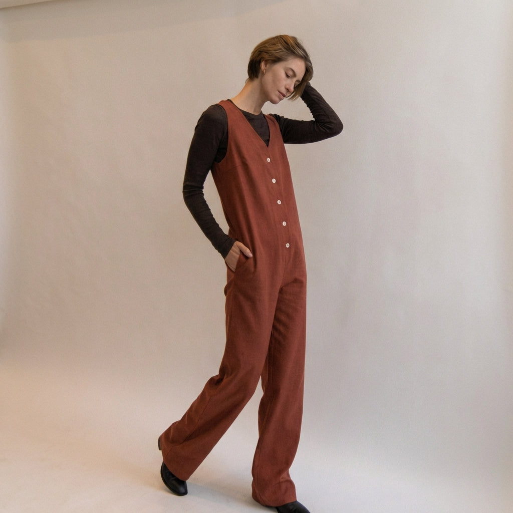 Linen Blend Jumpsuit - Burnt Orange
