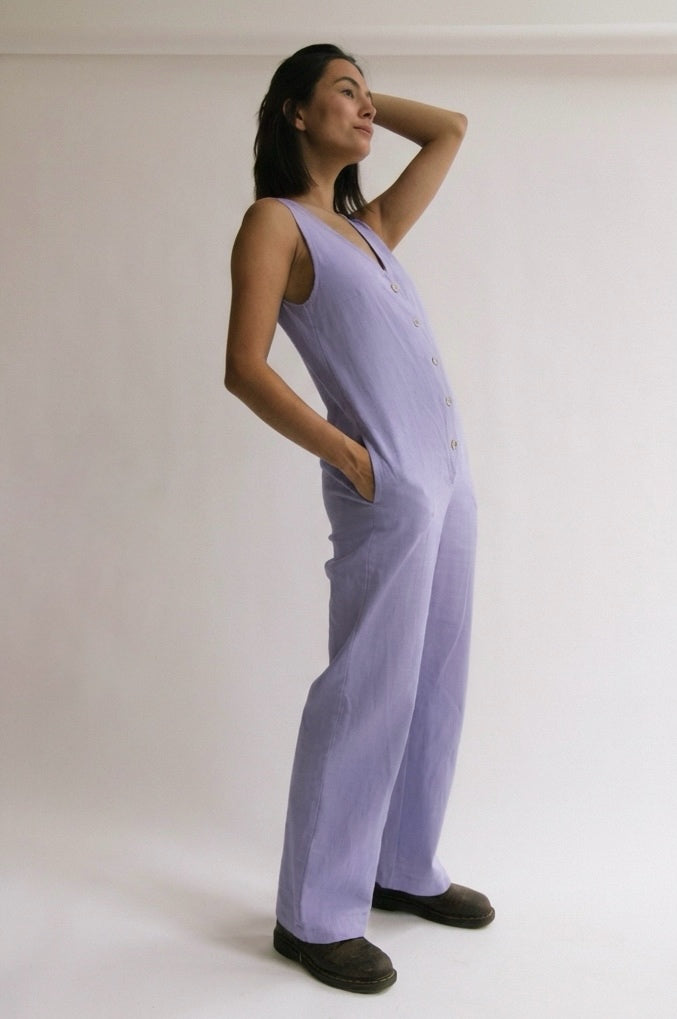 Linen Blend Jumpsuit - Lilac