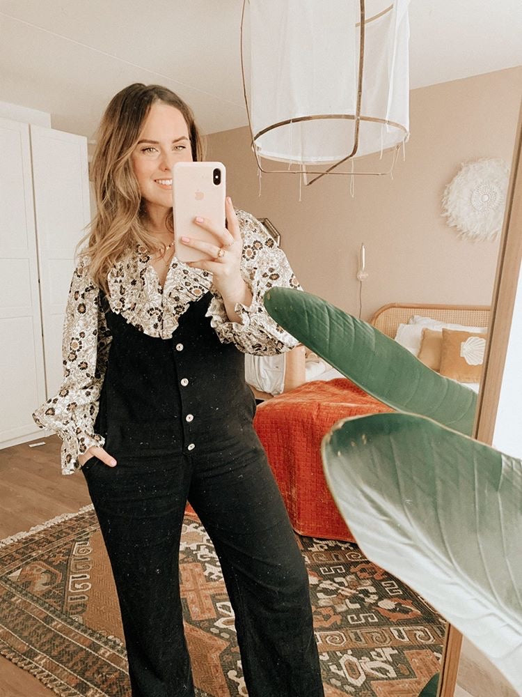 Linen Blend Jumpsuit - Black