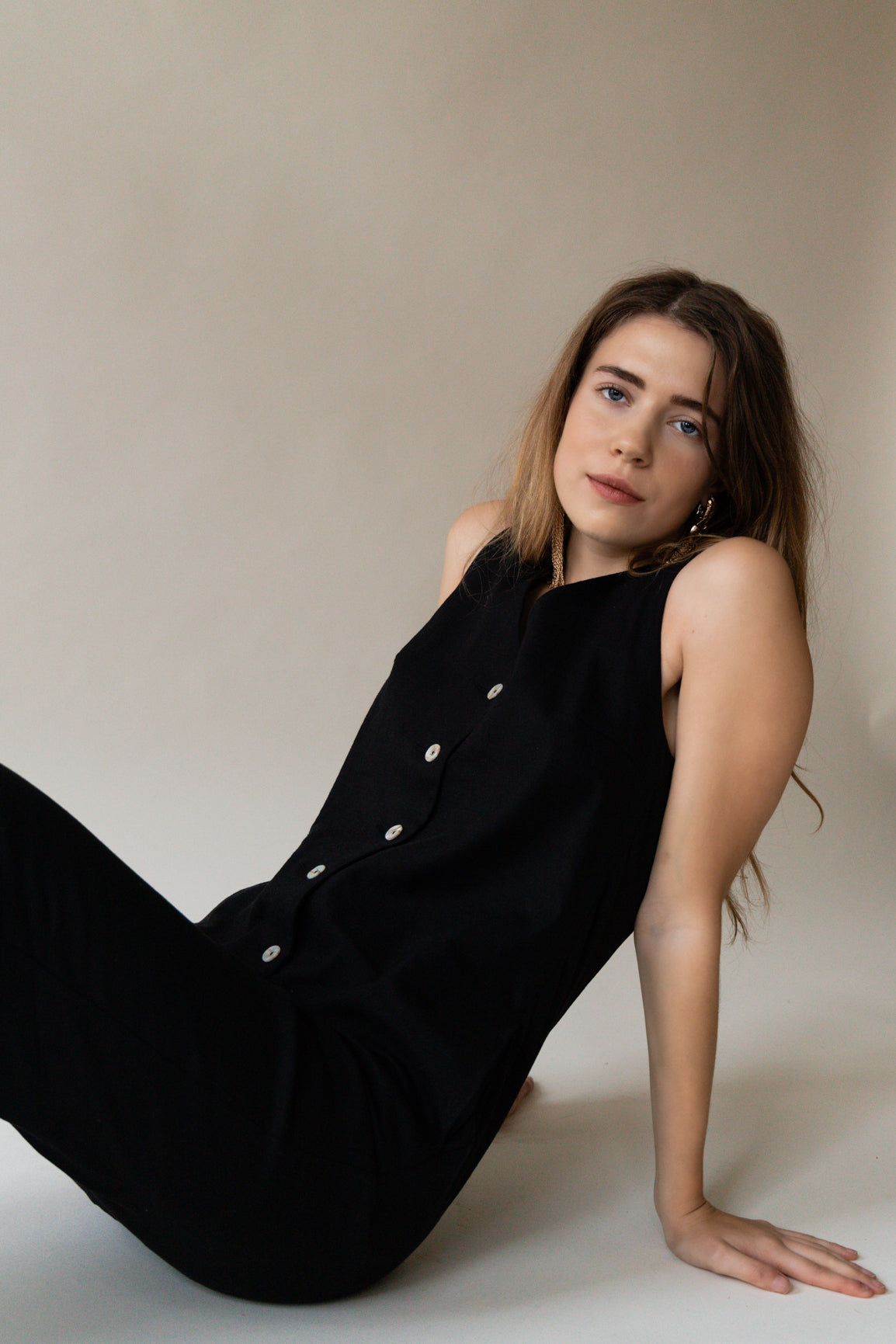 Linen Blend Jumpsuit - Black