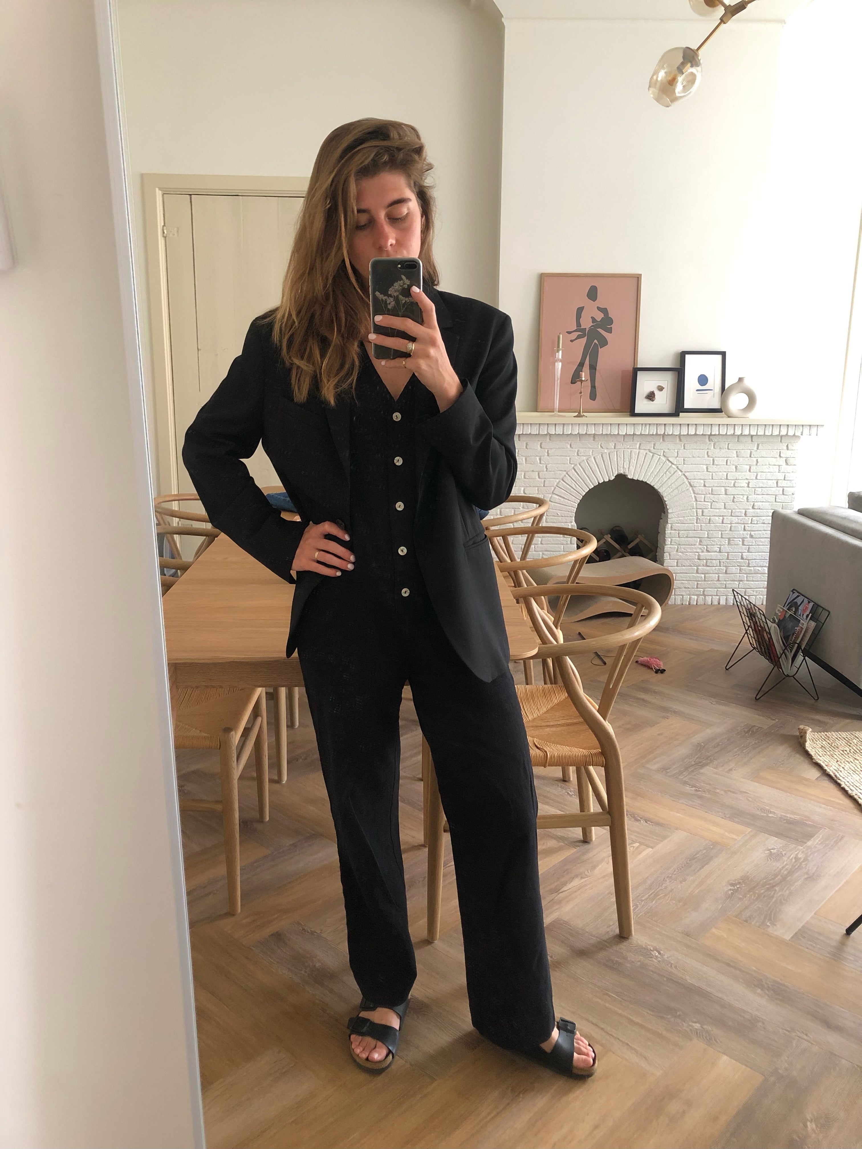 Linen Blend Jumpsuit - Black