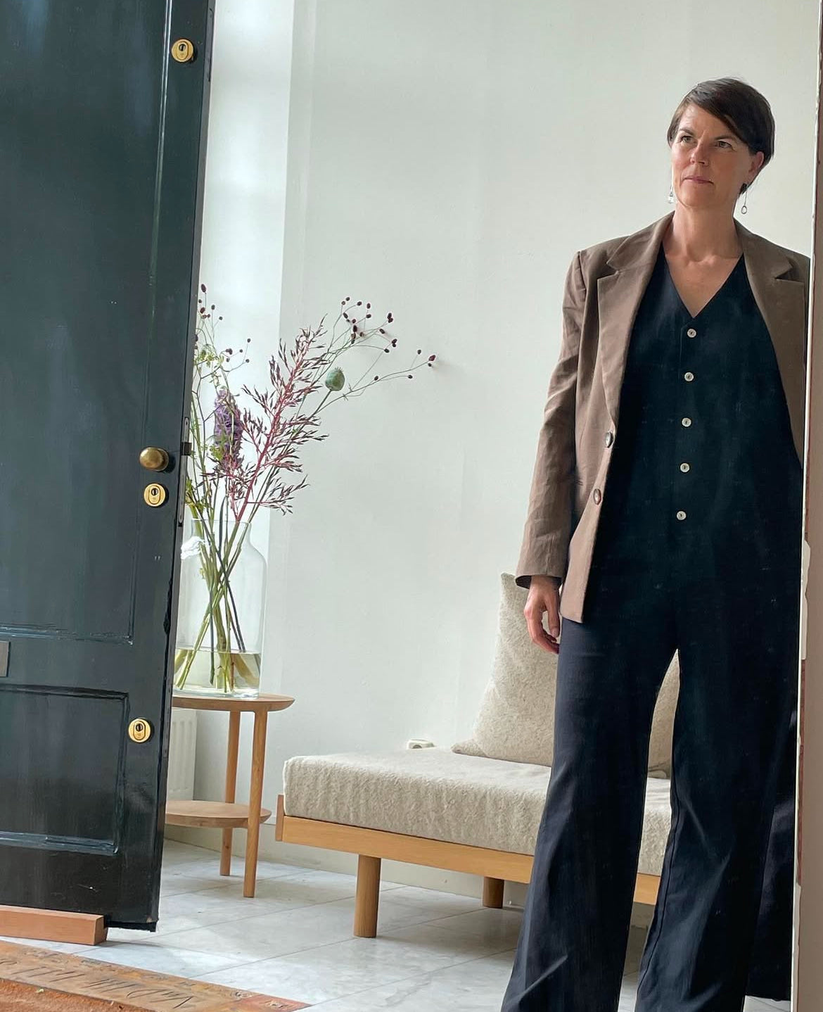 Linen Blend Jumpsuit - Black