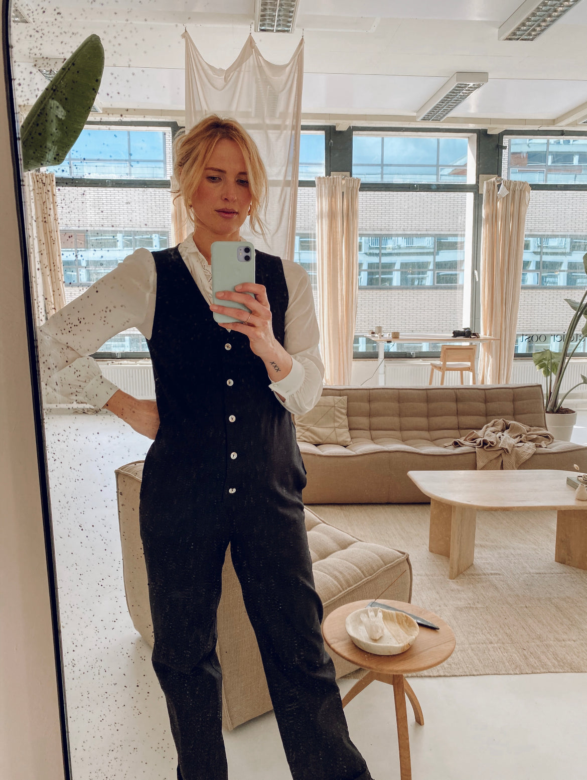 Linen Blend Jumpsuit - Black