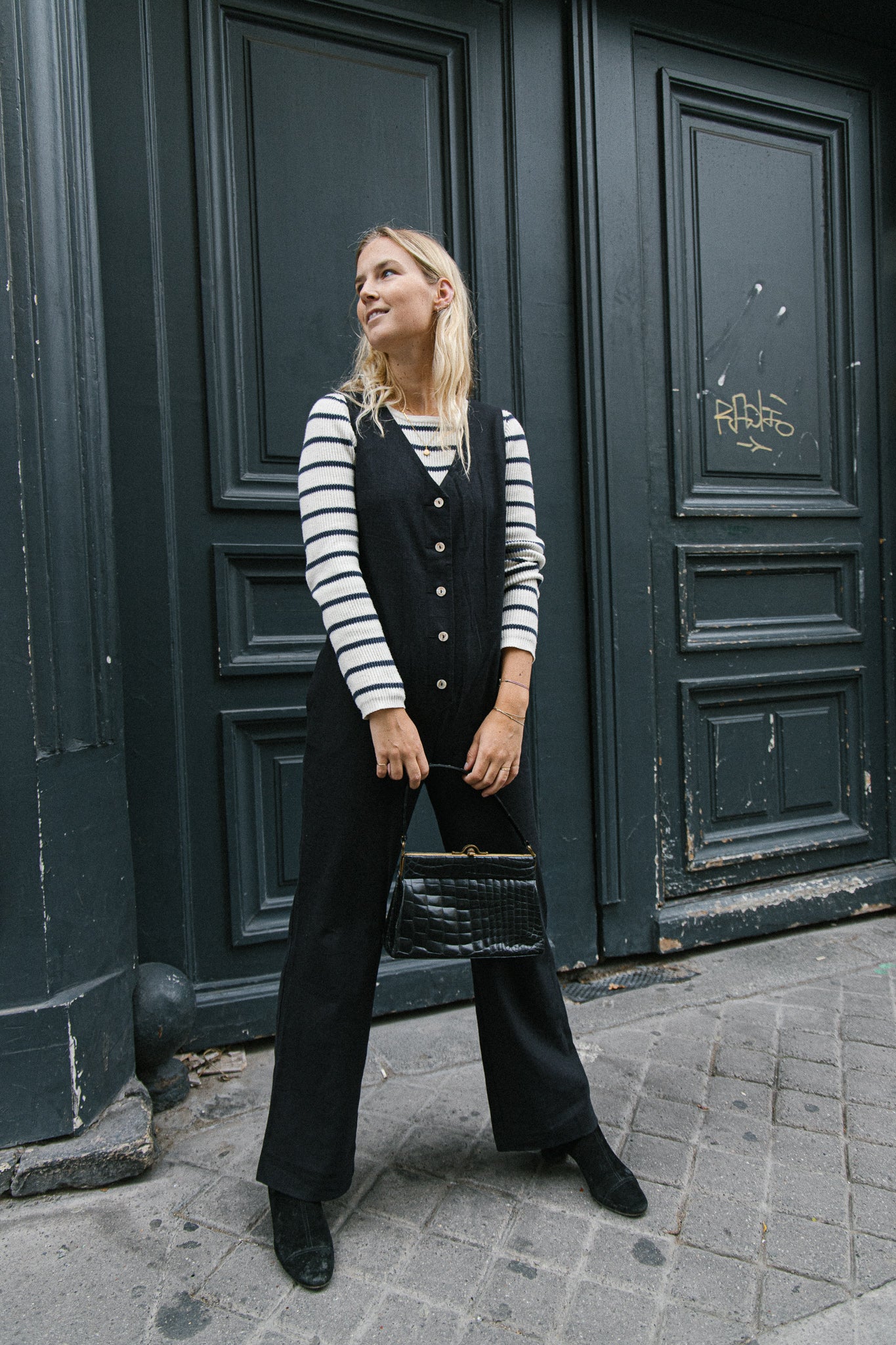 Linen Blend Jumpsuit - Black