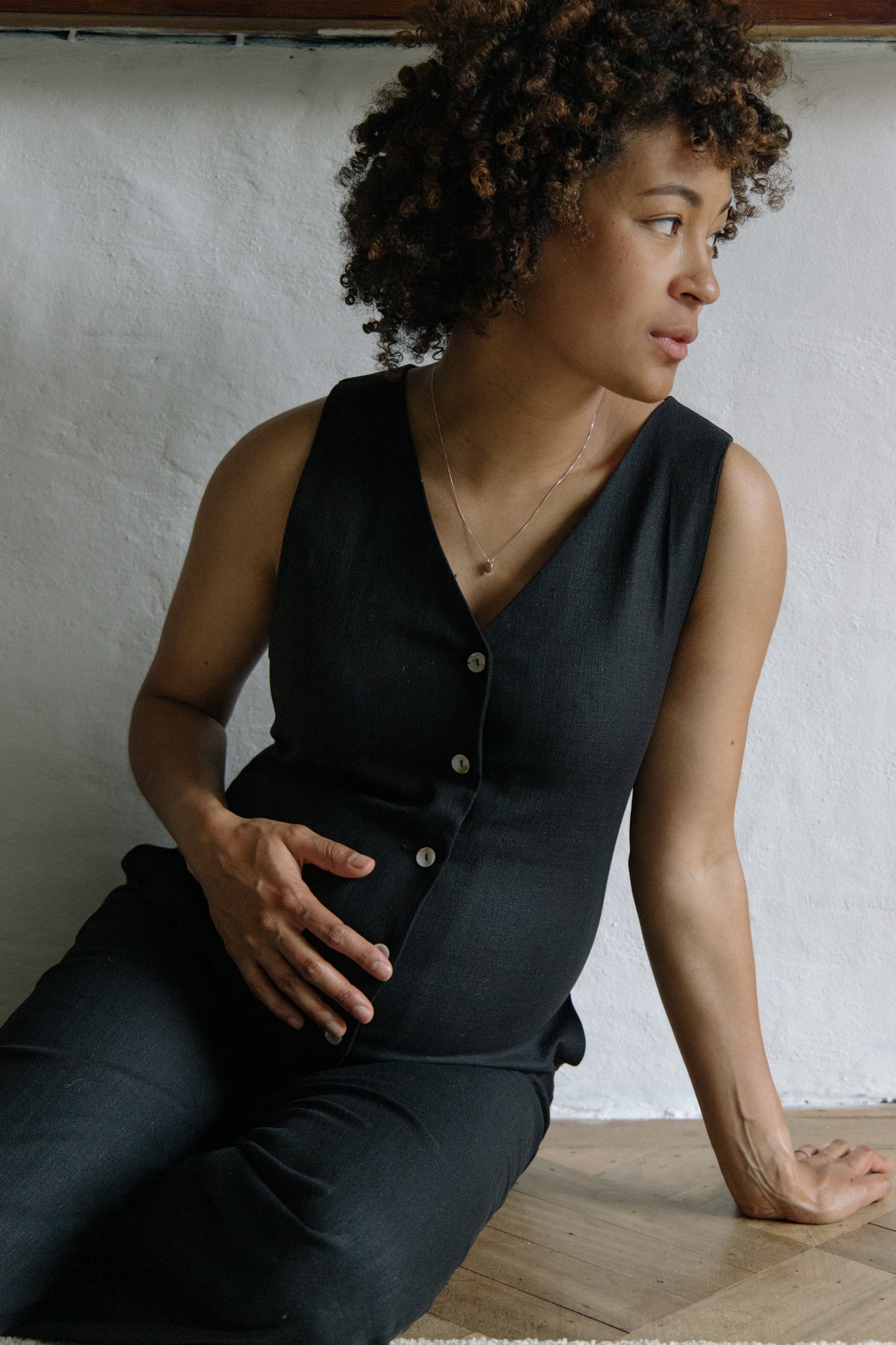 Linen Blend Jumpsuit - Black