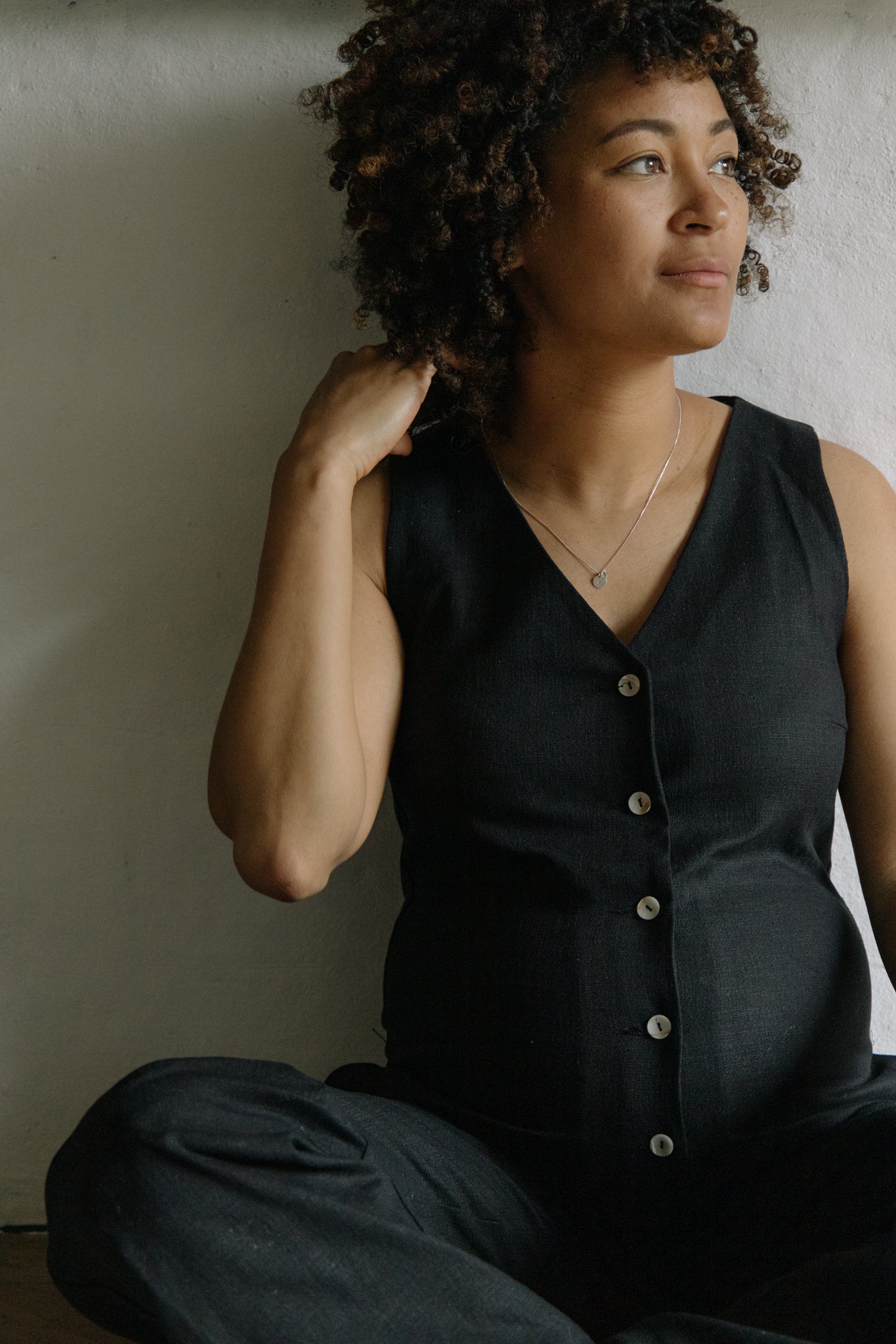 Linen Blend Jumpsuit - Black