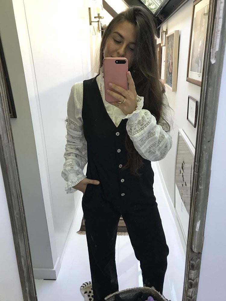 Linen Blend Jumpsuit - Black