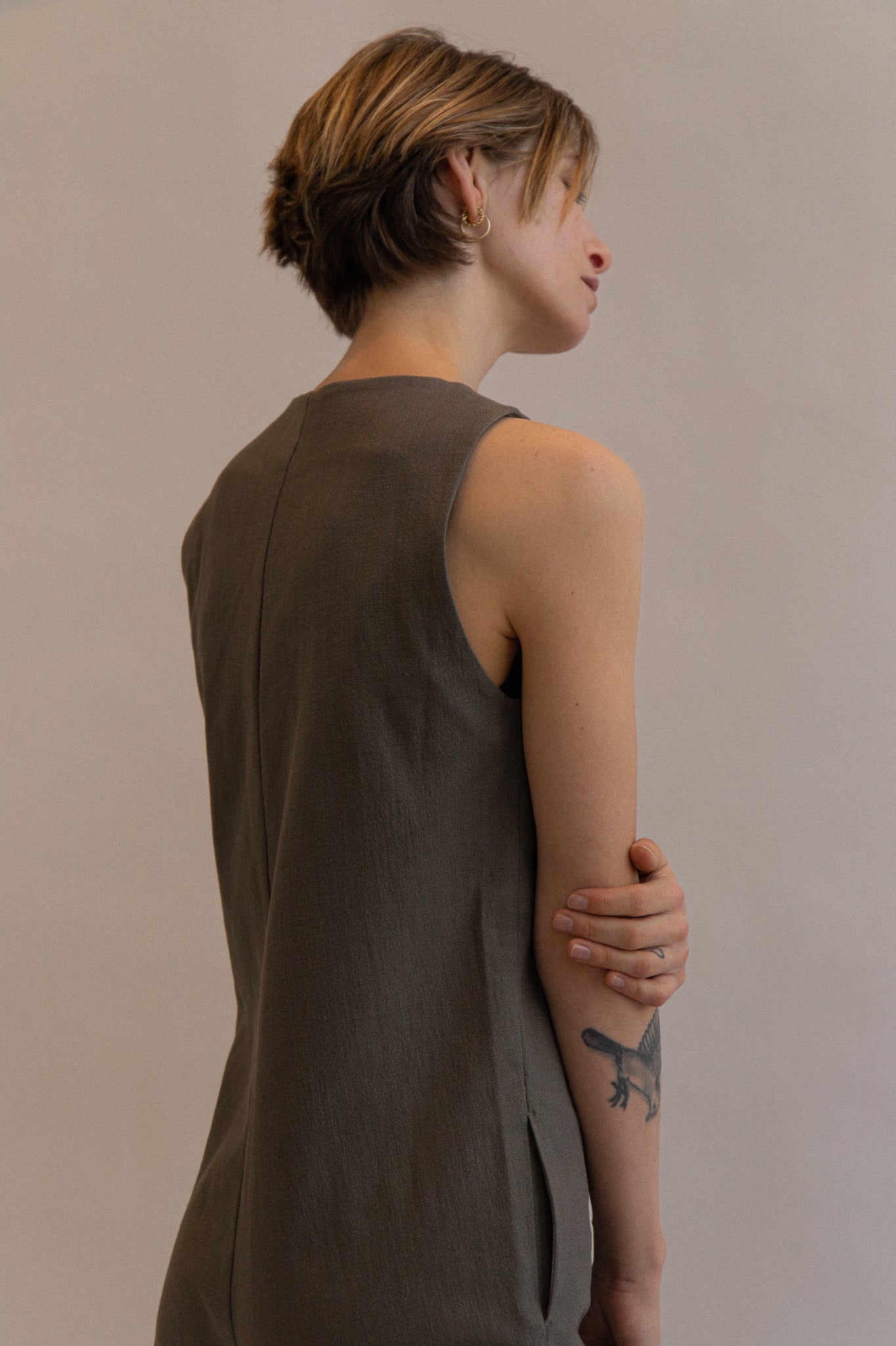Linen Blend Jumpsuit - Olive