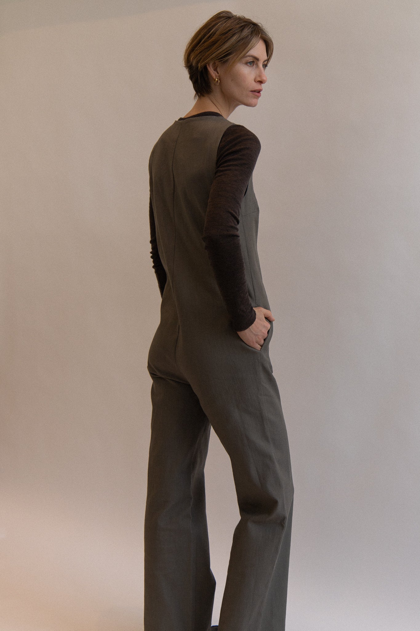 Linen Blend Jumpsuit - Olive
