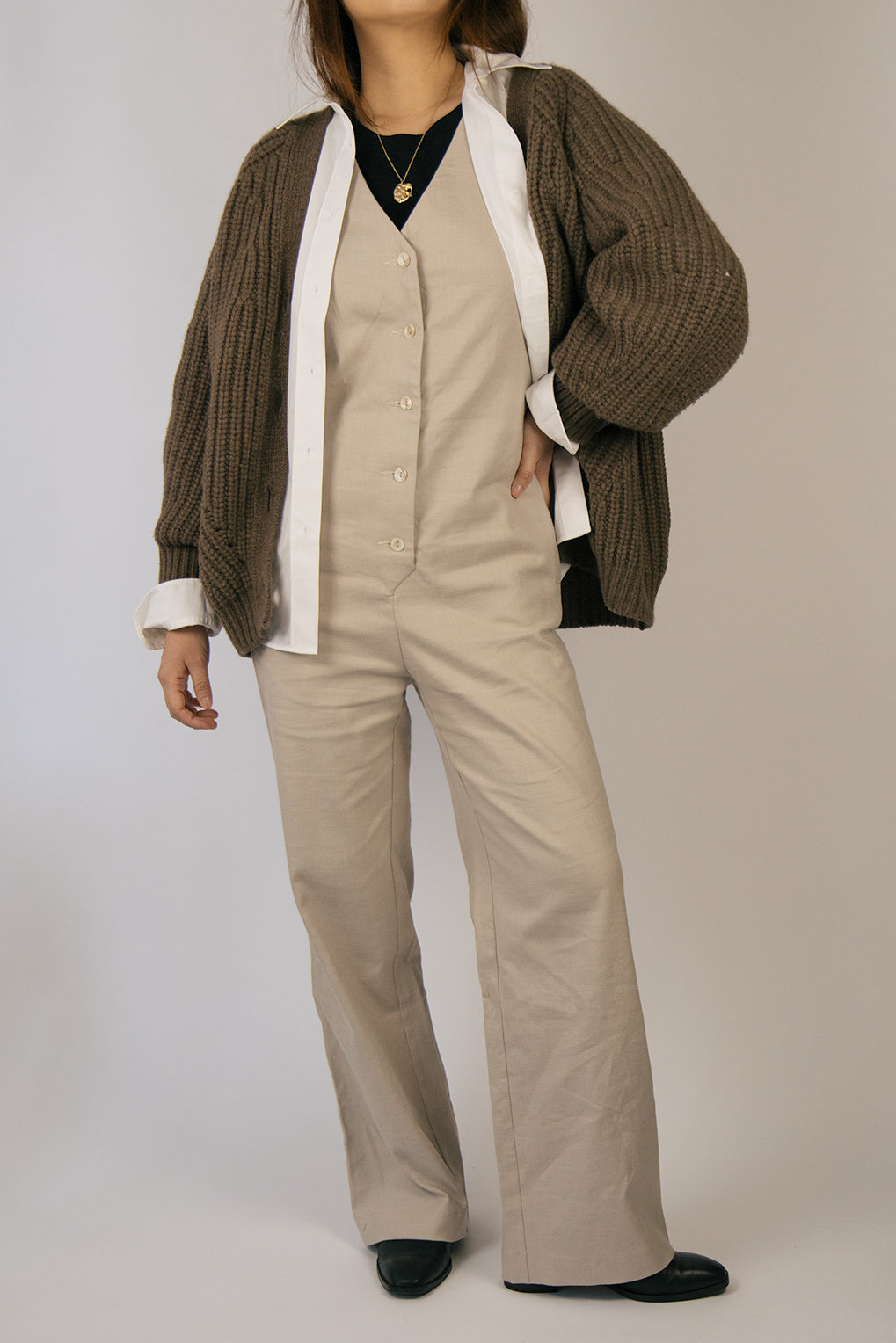 Linen Blend Jumpsuit - Oatmeal
