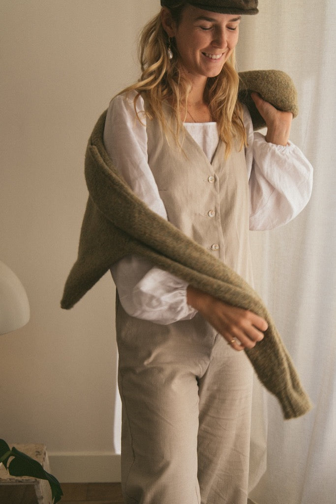 Linen Blend Jumpsuit - Oatmeal