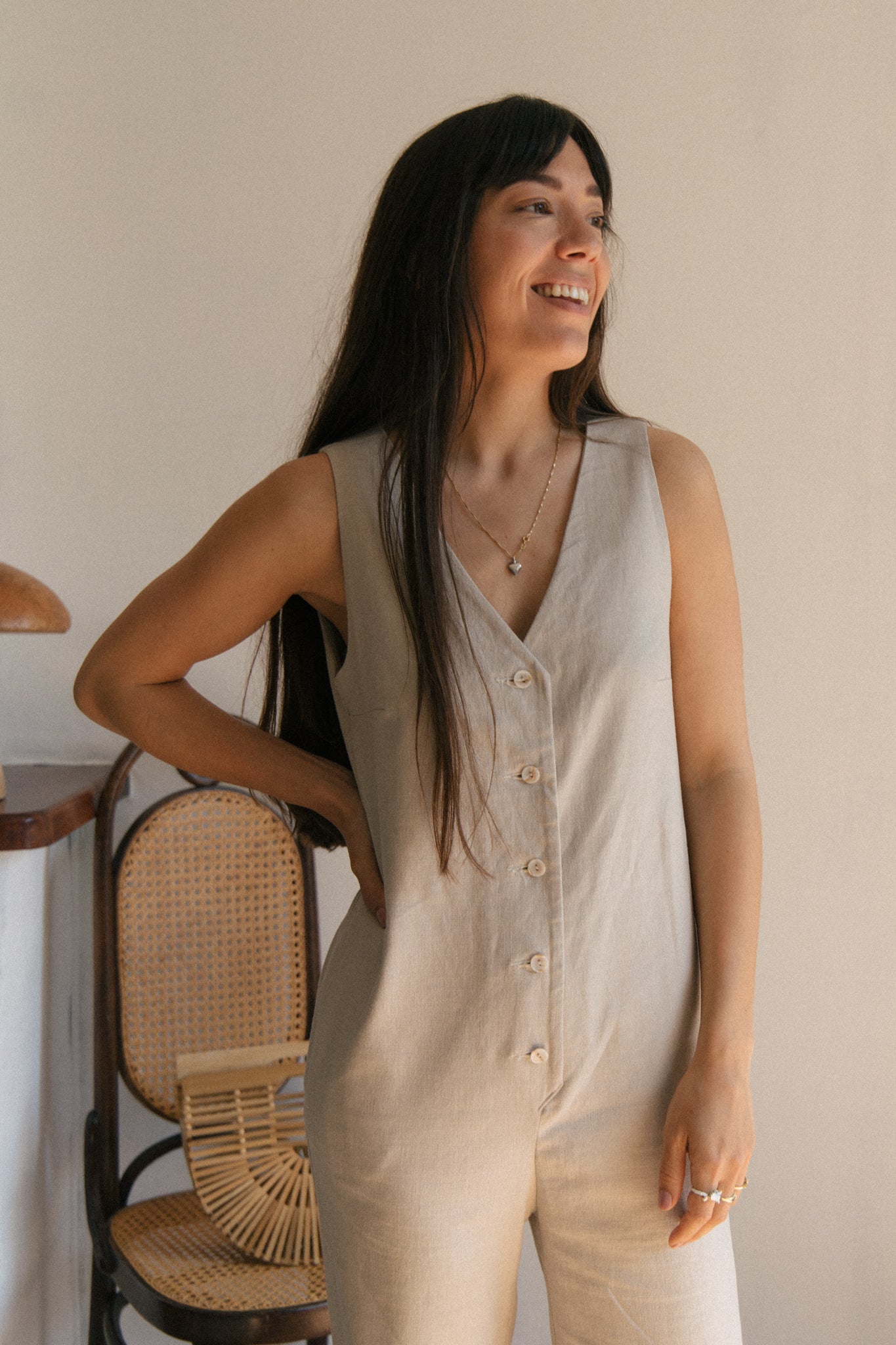 Linen Blend Jumpsuit - Oatmeal