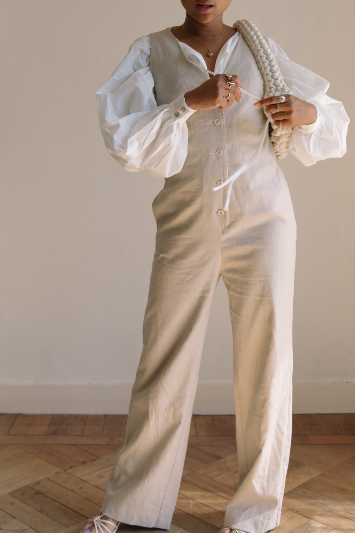 Linen Blend Jumpsuit - Oatmeal