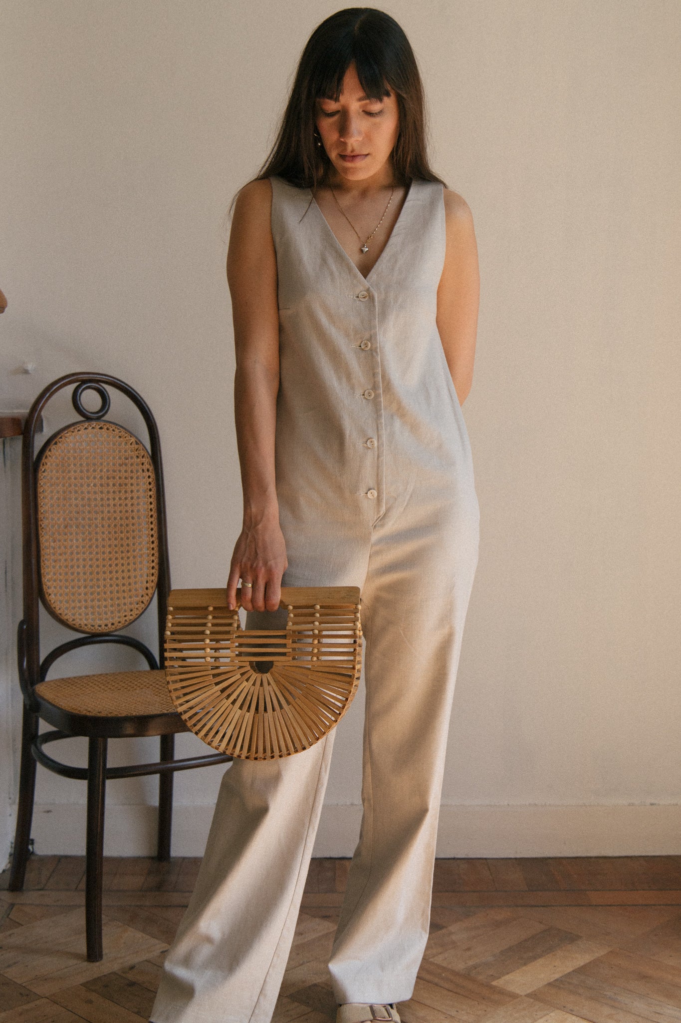 Linen Blend Jumpsuit - Oatmeal