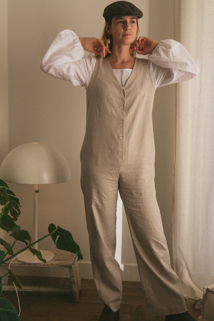 Linen Blend Jumpsuit - Oatmeal