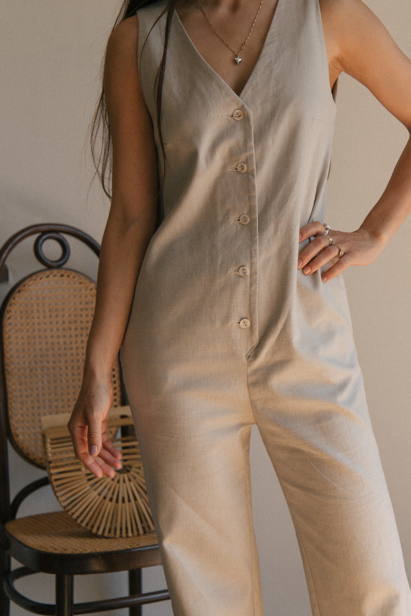 Linen Blend Jumpsuit - Oatmeal