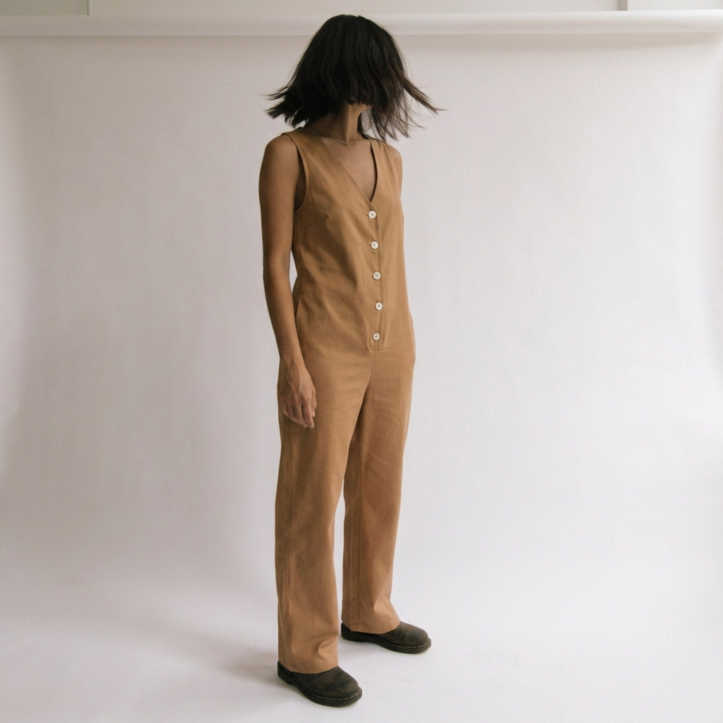 Linen Blend Jumpsuit - Mustard
