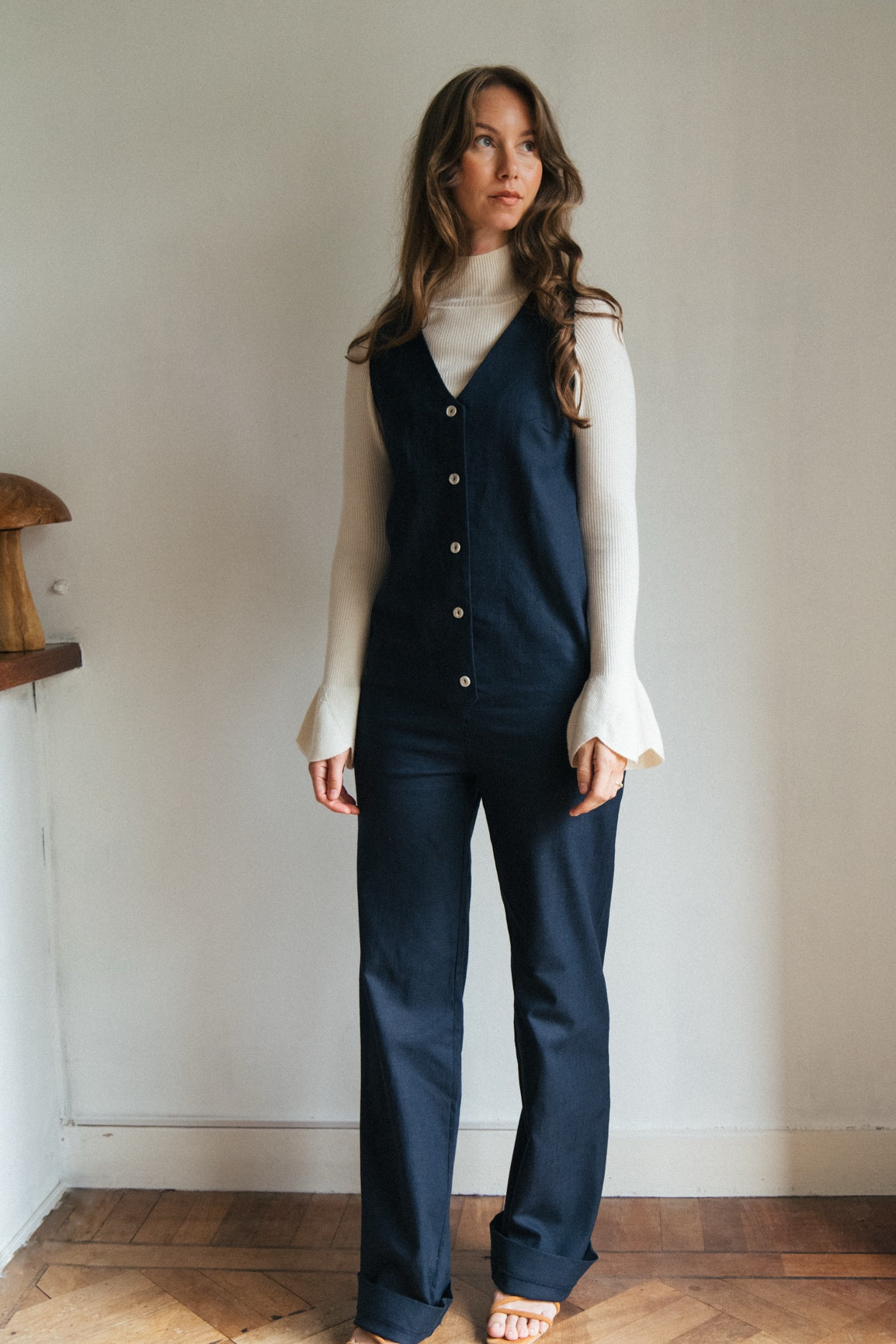 Linen Blend Jumpsuit - Navy