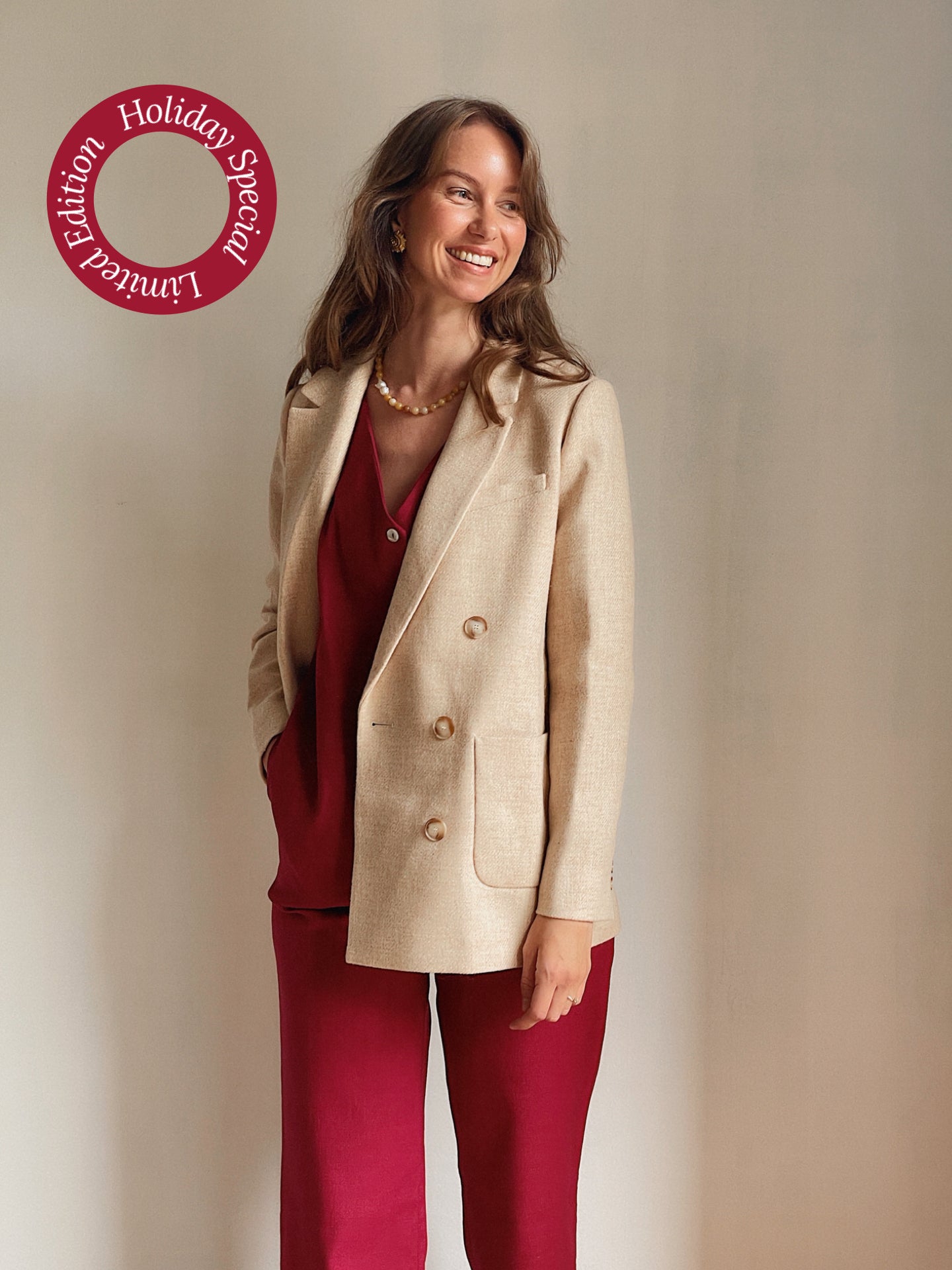 Linen Blend Jumpsuit - Burgundy
