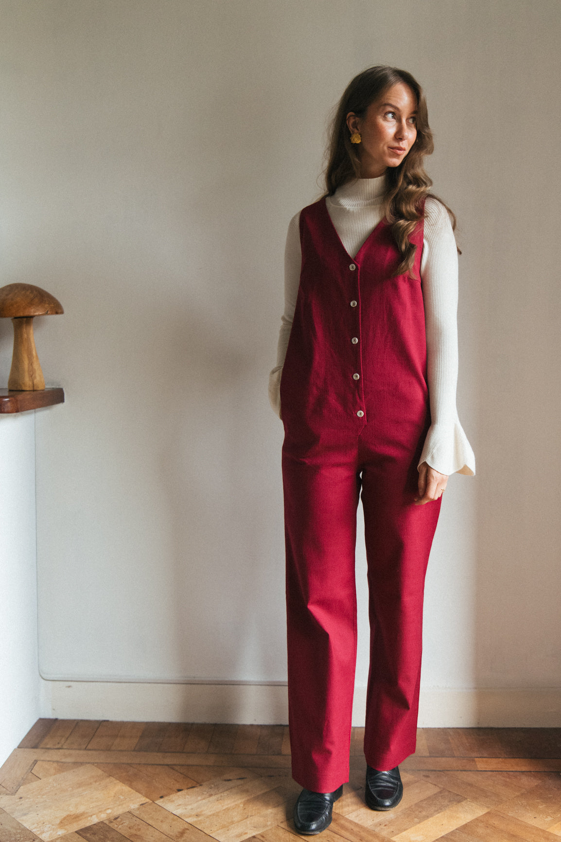 Linen Blend Jumpsuit - Burgundy