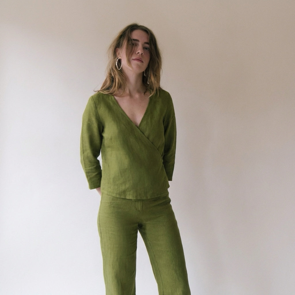 Structured Linen Wrap Top