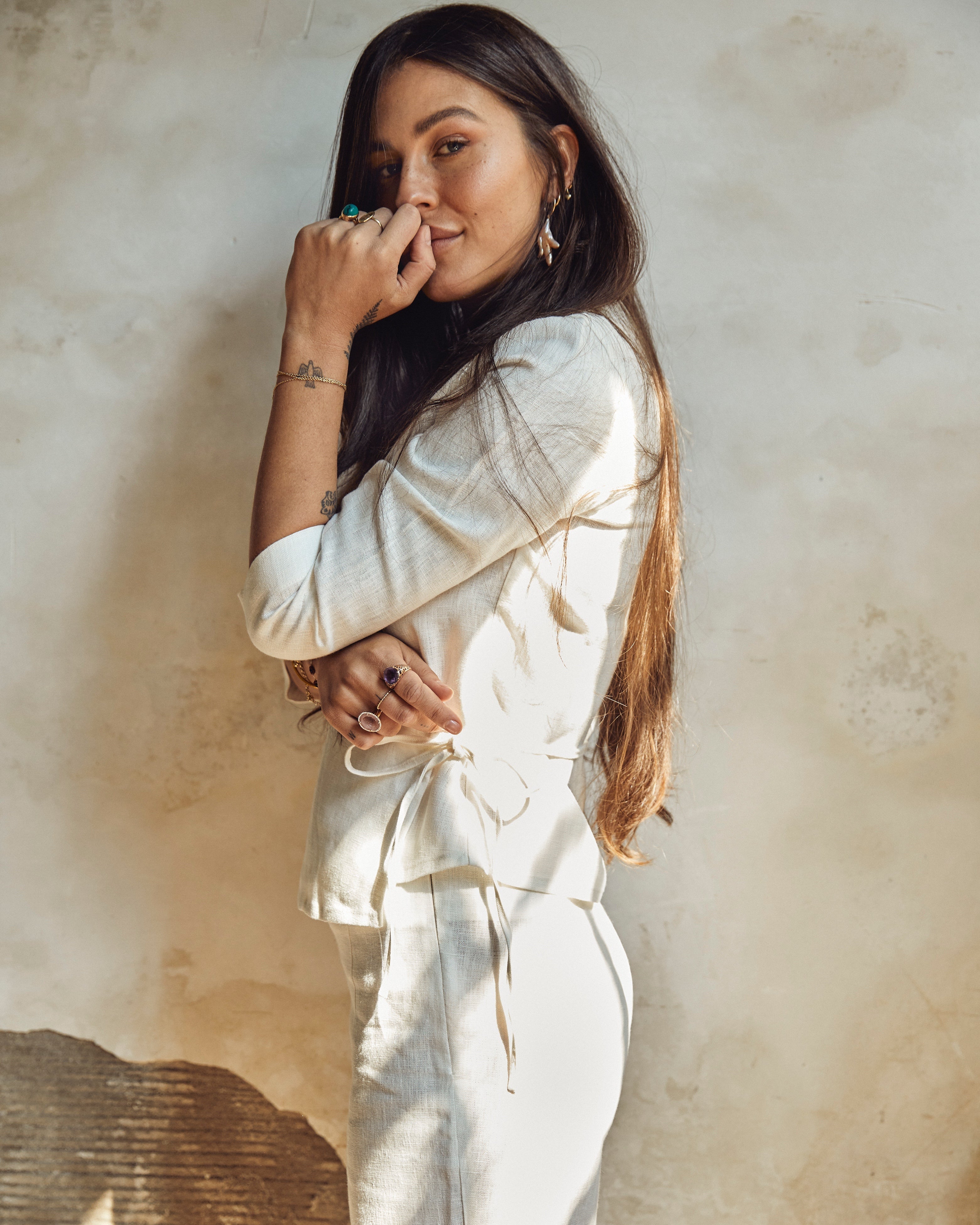 Structured Linen Wrap Top