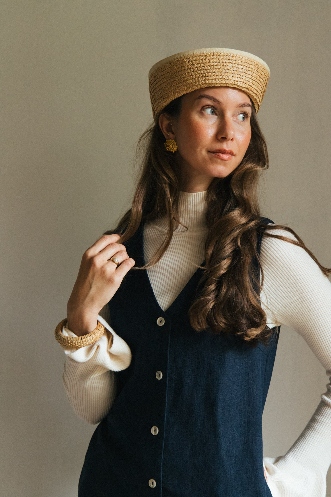 Linen Blend Jumpsuit - Navy