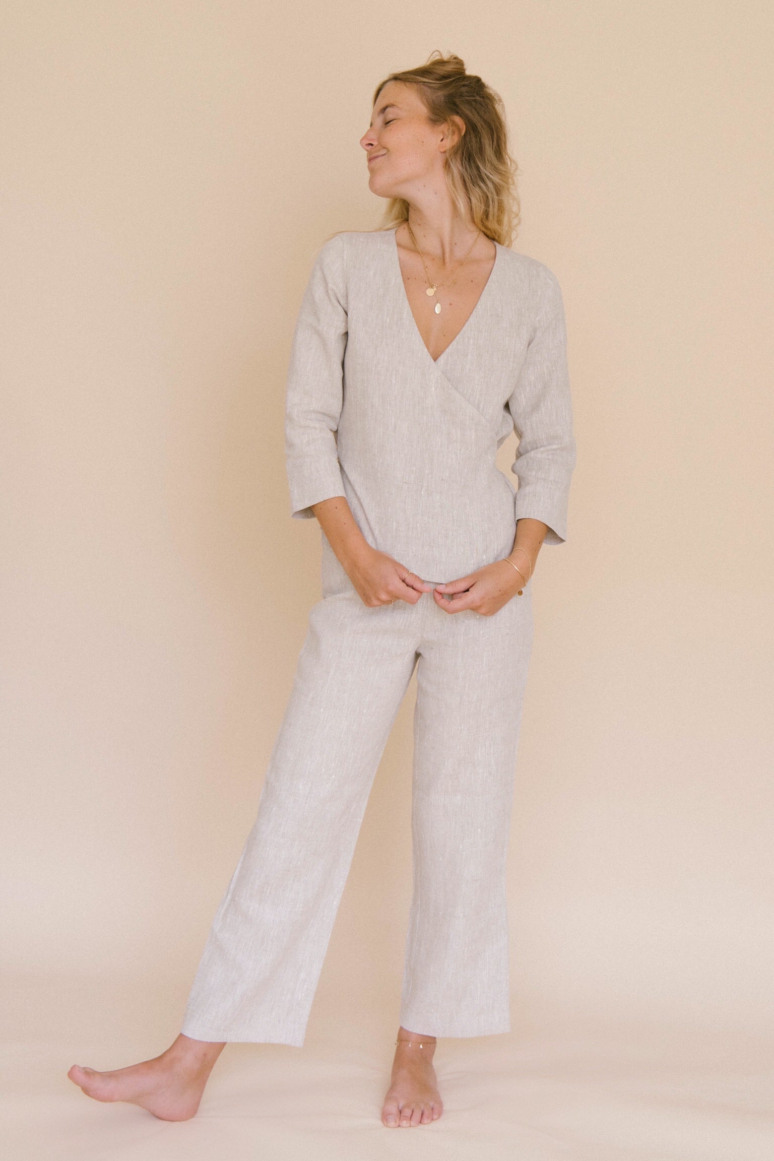 Structured Linen Wrap Top