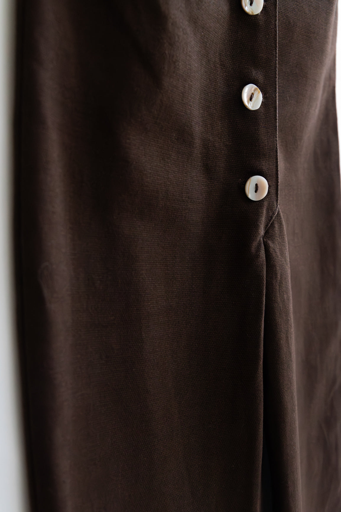 Dark Brown umber chocolate color Jumpsuit overall workwear cotton canvas with pockets 5 buttons v-neck tall girls short girls oeko-tex sustainable clothes handmade