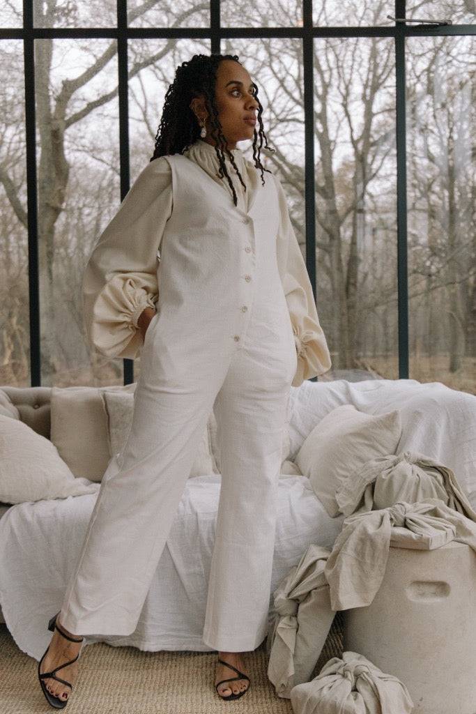 Linen Blend Jumpsuit - Off White