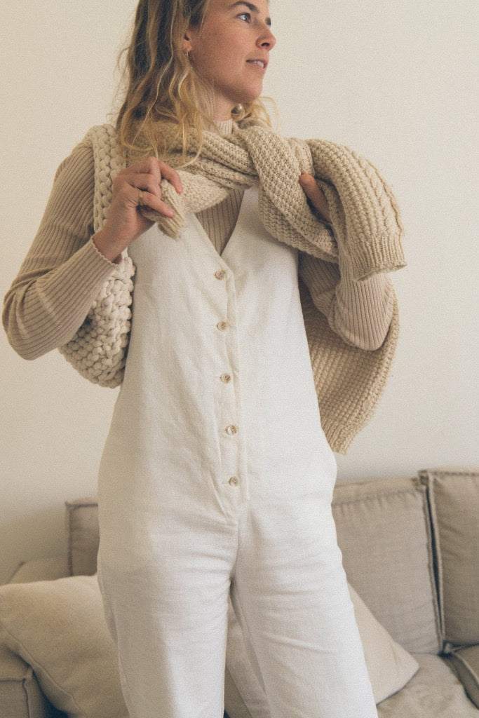 Linen Blend Jumpsuit - Off White