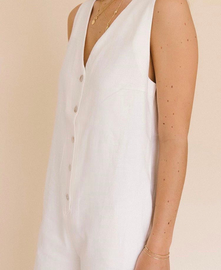 Linen Blend Jumpsuit - Off White