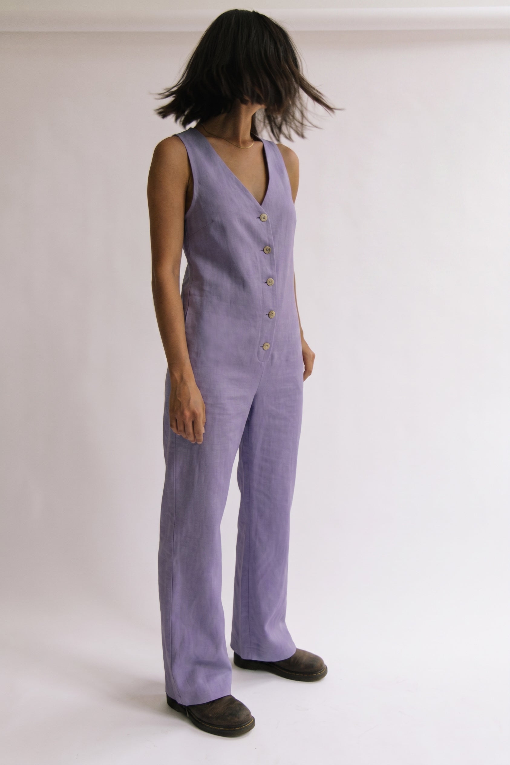 Linen Blend Jumpsuit - Lilac