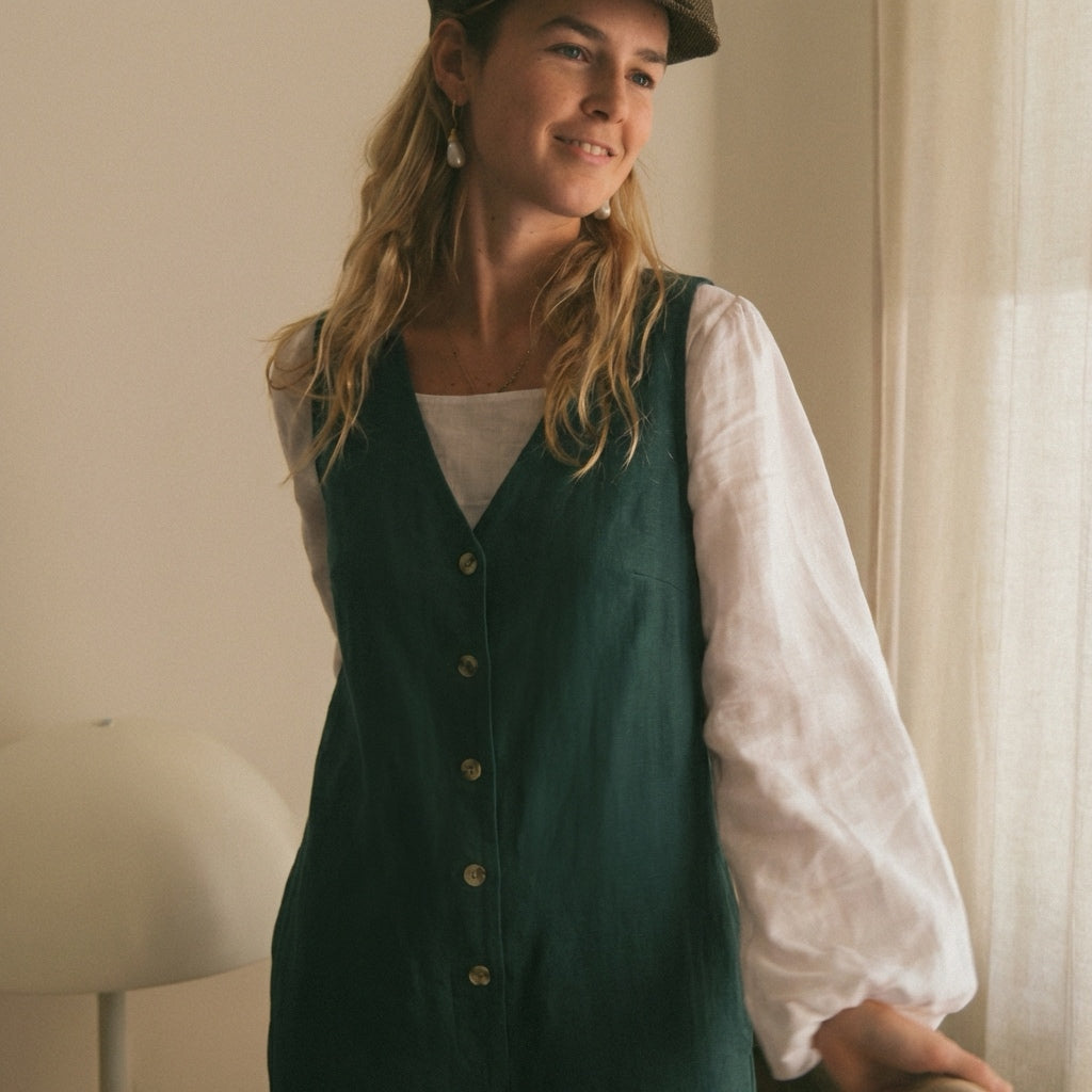 Linen Blend Jumpsuit - Emerald Green