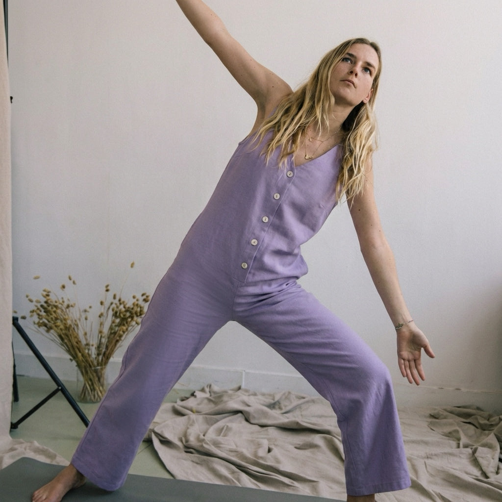 Linen Blend Jumpsuit - Lilac